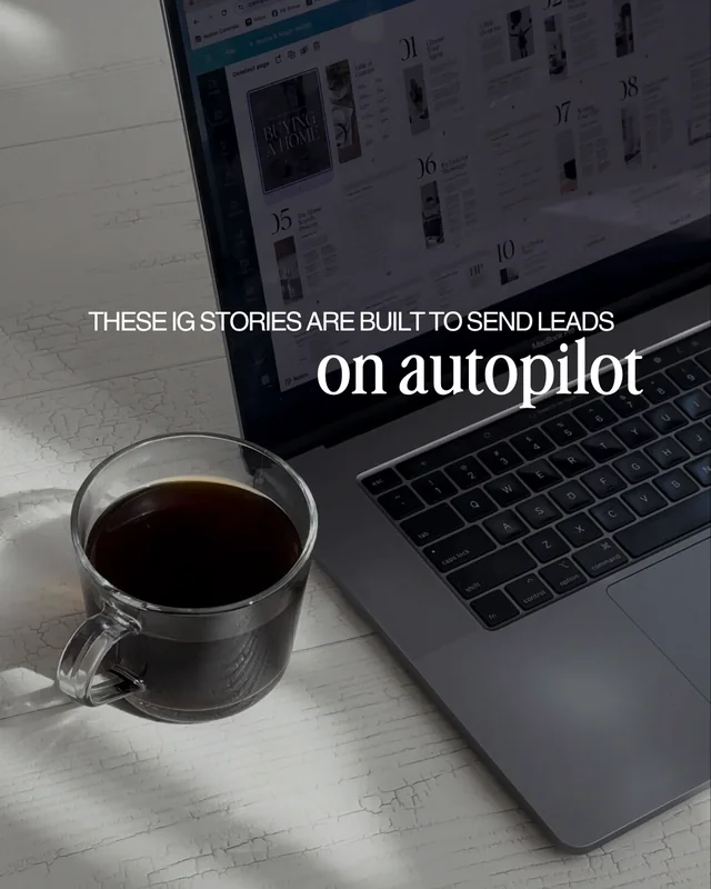 Coffee and Contracts Instagram Stories lead generation template with the template library shown on screen