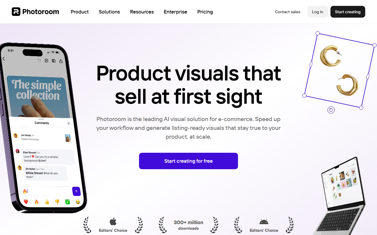 Photoroom homepage: AI image and background editing tool for real estate listing photos and social content, with code PHOTOROOM15 for 15 percent off